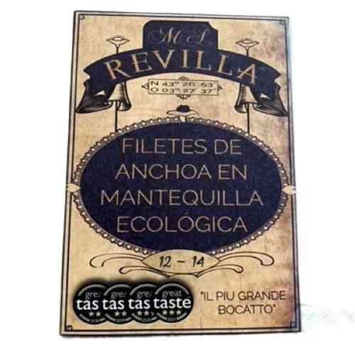 Anchoas Revilla I Anchoas del Cantábrico en Mantequilla Ecológica I Lata HANSA 120 gr. /12-14 lomos.