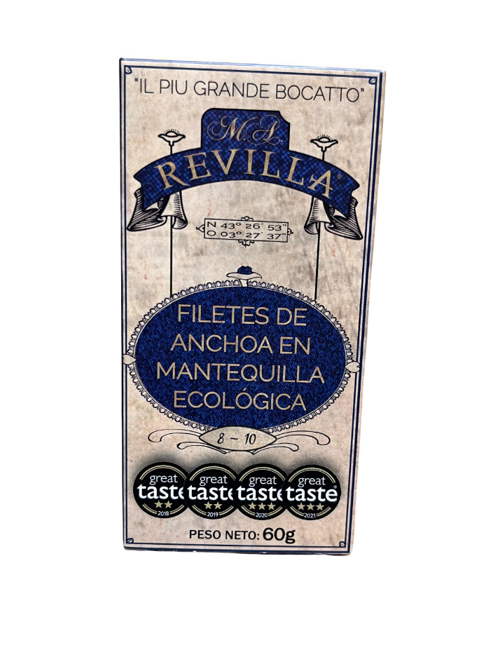 Anchoas Revilla I Anchoas Del Cantábrico en Mantequilla Ecológica I Octavilla 60g/8-10 lomos.