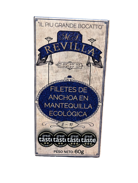 Anchoas Revilla I Anchoas Del Cantábrico en Mantequilla Ecológica I Octavilla 60g/8-10 lomos.
