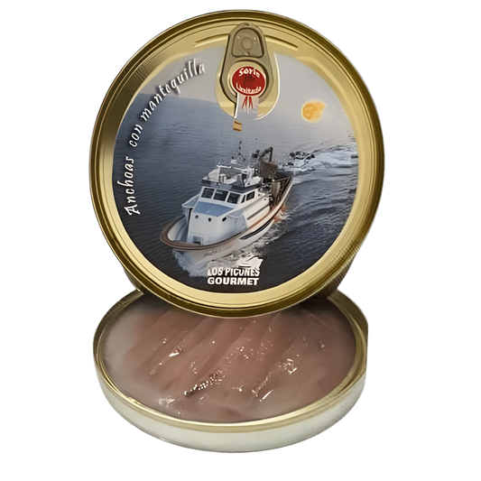 Anchoas del Cantábrico en Mantequilla Líquida Ecológica I Lata 100 gr./12 filetes.